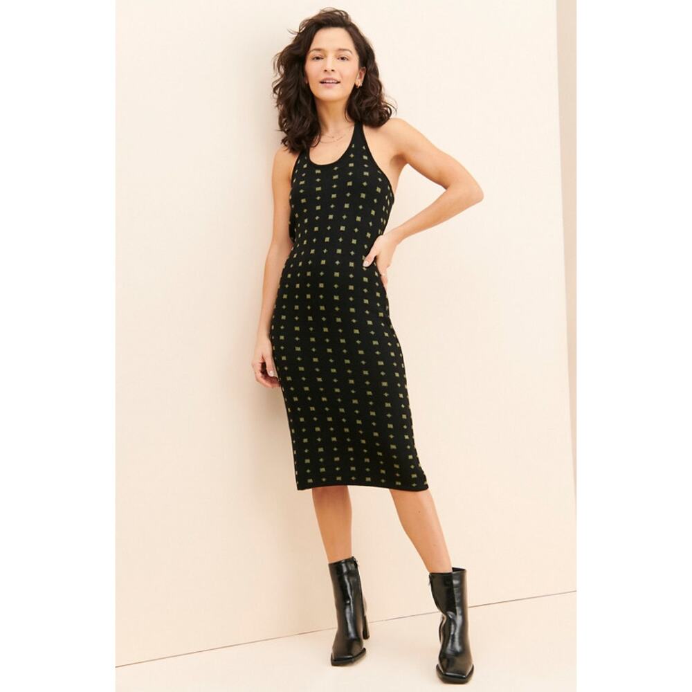 Anthropologie Callahan Vickie Halter Knit Midi Dress Black Geo Print X-Large